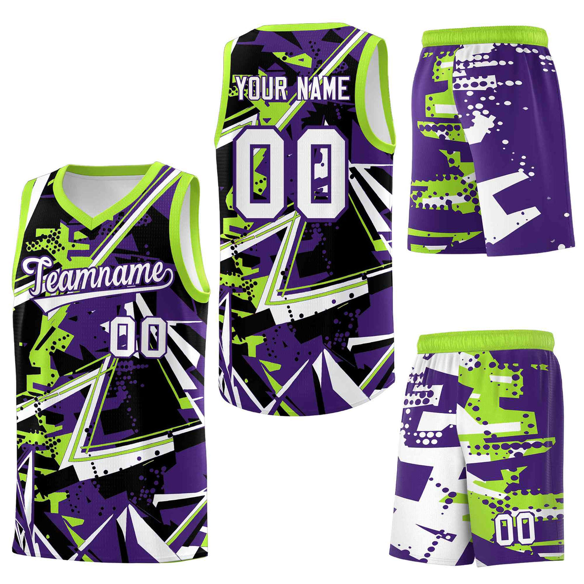 Custom Youth Basketball Jerseys Purple Neon Green Abstract Graffiti Personalized Team Name &amp; Number