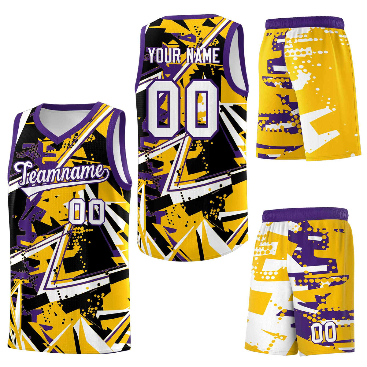 Custom Youth Basketball Jerseys Yellow Purple Abstract Graffiti Personalized Team Name &amp; Number