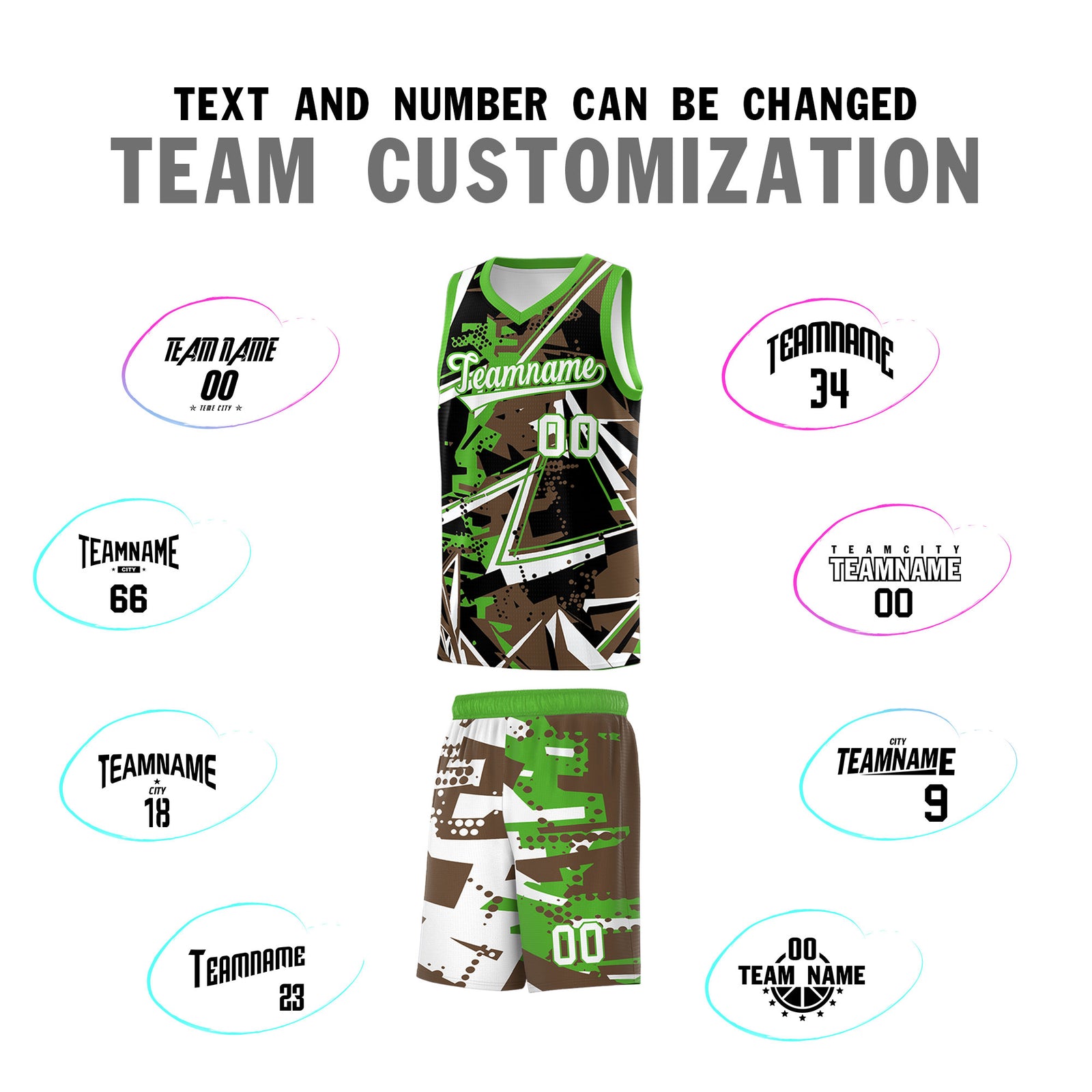 Custom Youth Basketball Jerseys Light Brown Light Green Abstract Graffiti Personalized Street Style Uniform