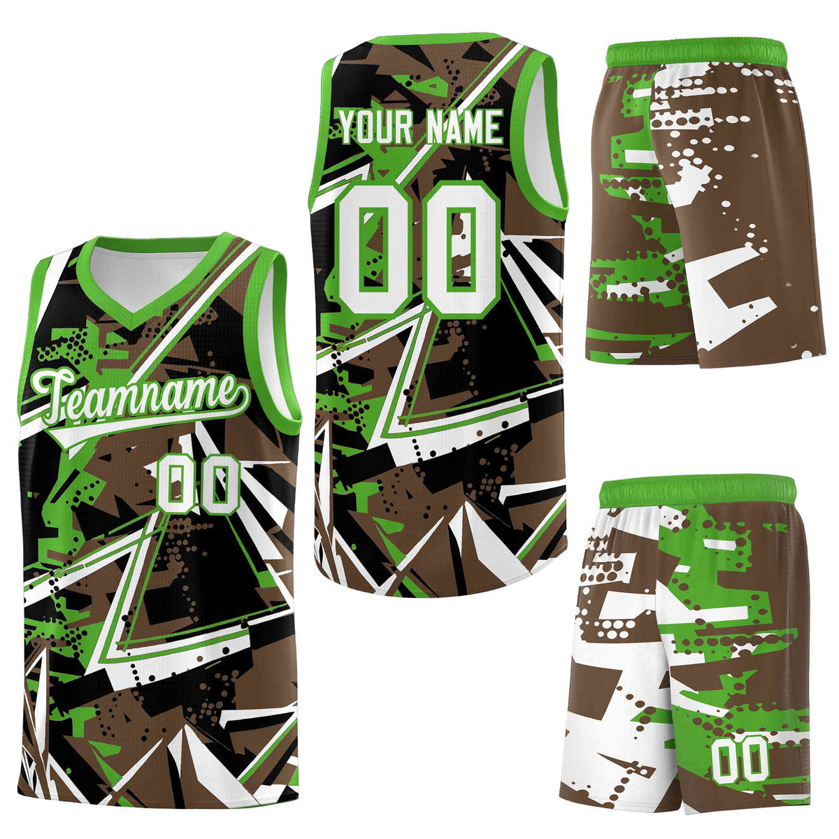 Custom Youth Basketball Jerseys Light Brown Light Green Abstract Graffiti Personalized Street Style Uniform