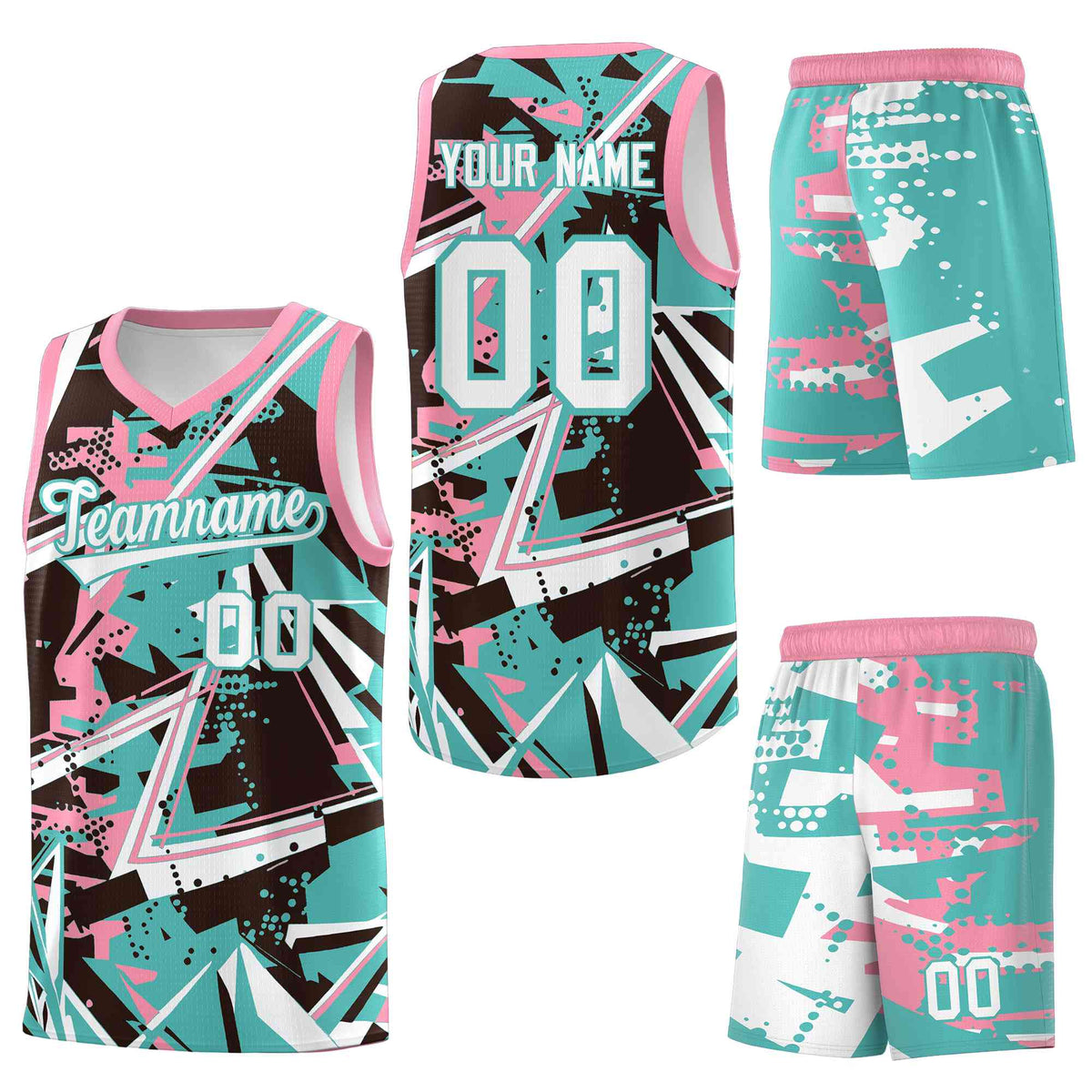 Custom Youth Basketball Jerseys Teal Pink Abstract Graffiti Urban Style Personalized Uniform