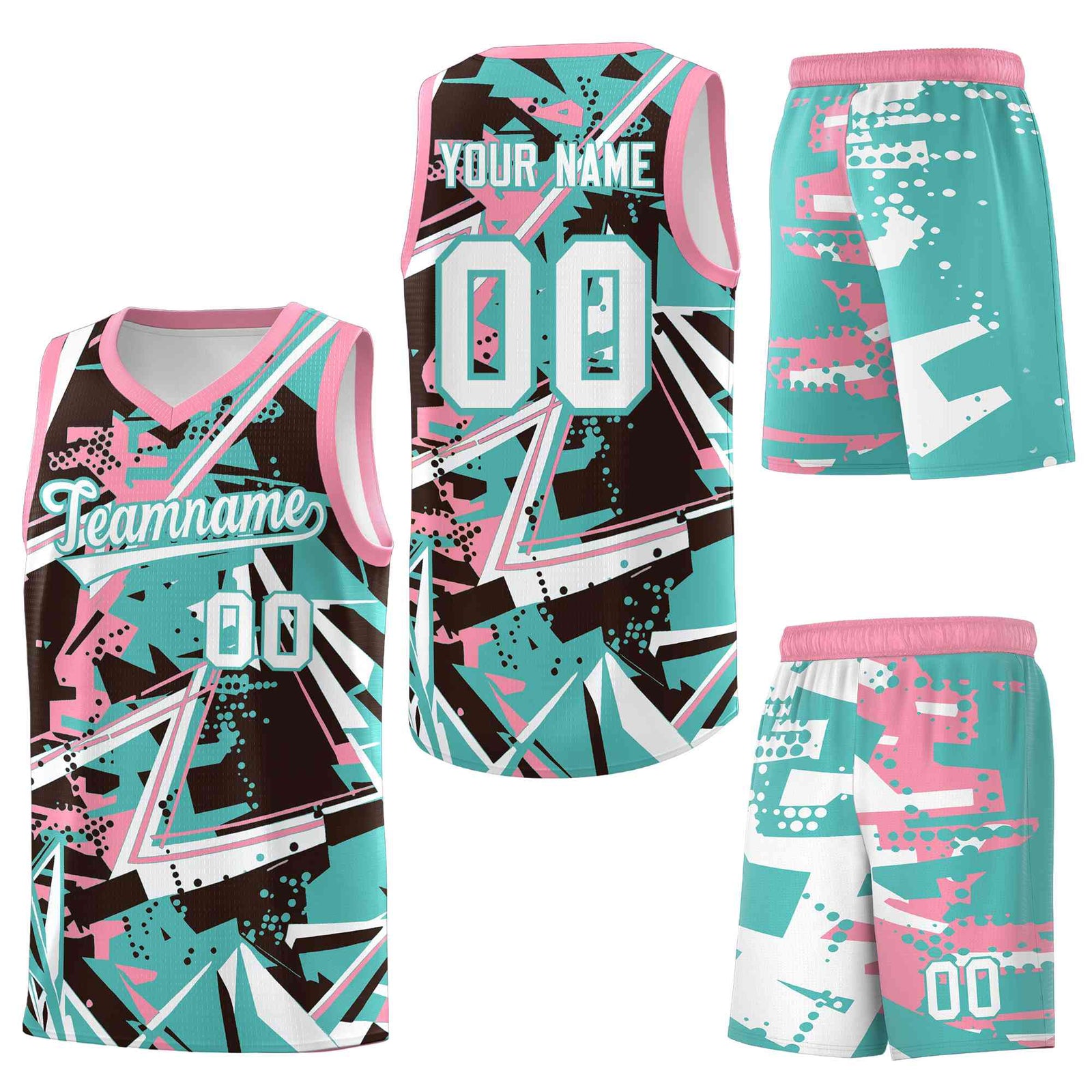 Custom Youth Basketball Jerseys Teal Pink Abstract Graffiti Urban Style Personalized Uniform