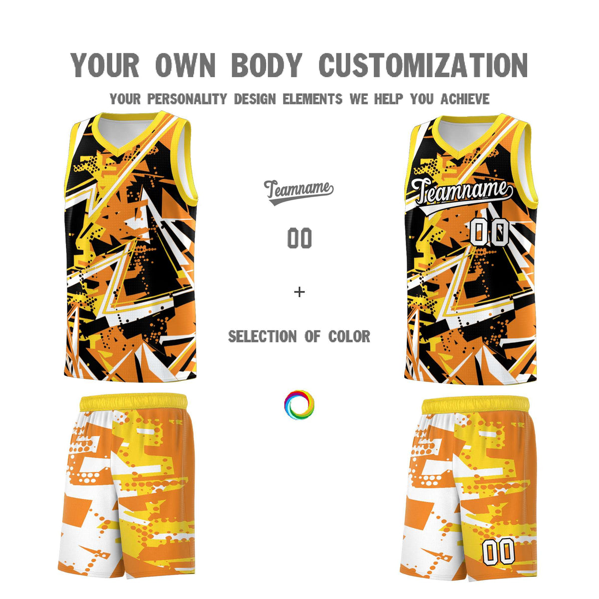 Custom Youth Basketball Jerseys Orange Gold Abstract Graffiti Personalized Street Style Uniform