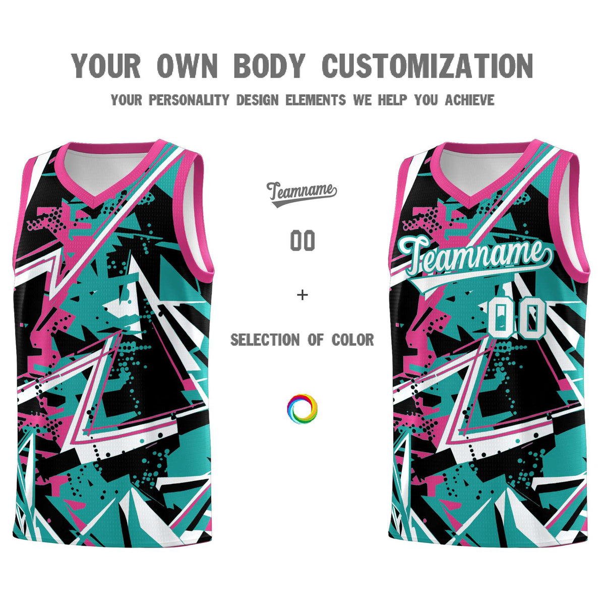 Custom Youth Basketball Jerseys Aqua Rose Red Abstract Graffiti Urban Style Personalized Uniform