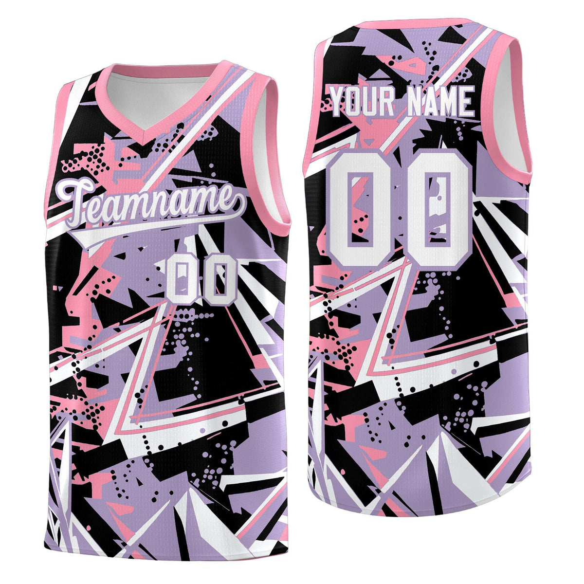 Custom Youth Basketball Jerseys Light Purple Pink Abstract Graffiti Personalized Team Name &amp; Number