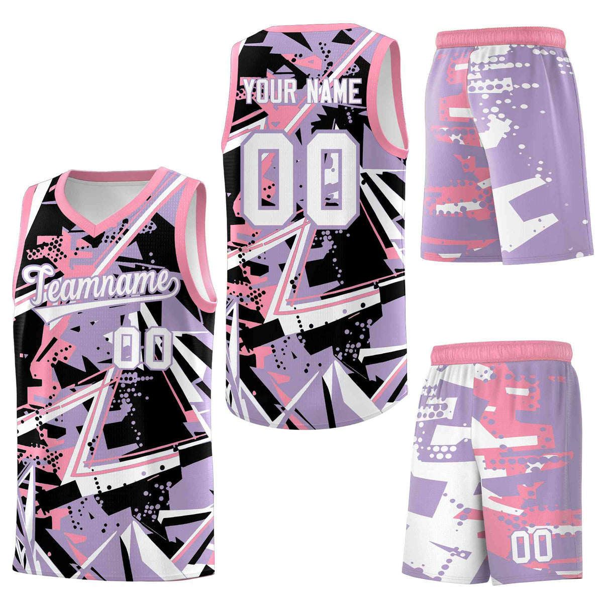 Custom Youth Basketball Jerseys Light Purple Pink Abstract Graffiti Personalized Team Name &amp; Number