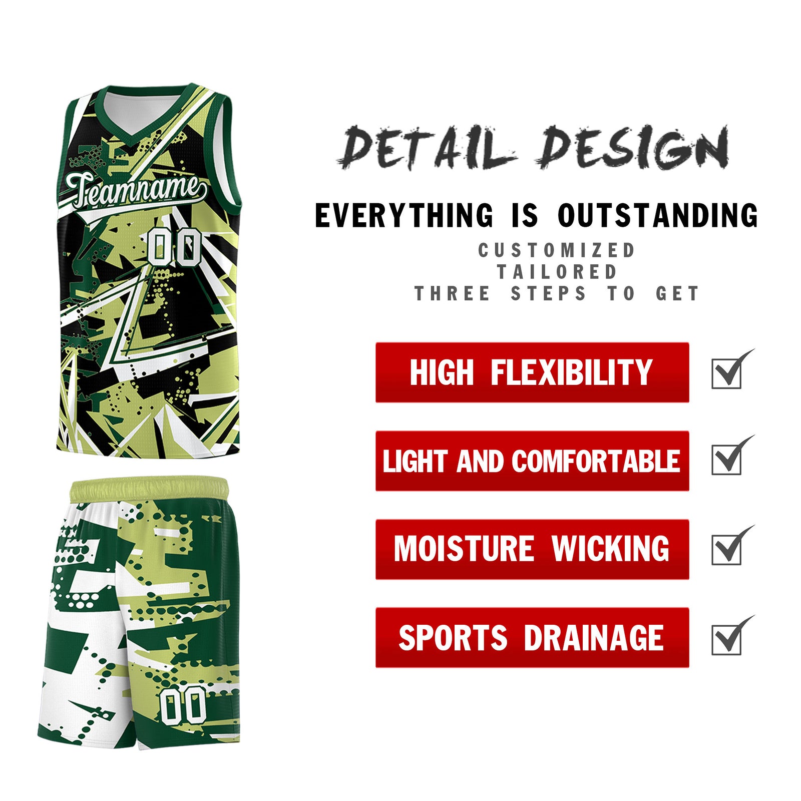 Custom Youth Basketball Jerseys Champagne Kelly Green Abstract Graffiti Urban Style Personalized Uniform