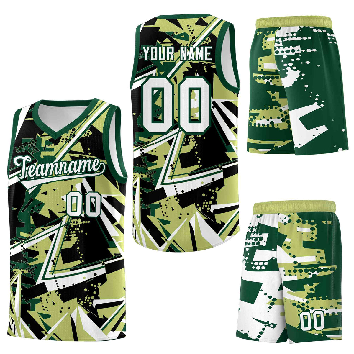 Custom Youth Basketball Jerseys Champagne Kelly Green Abstract Graffiti Urban Style Personalized Uniform