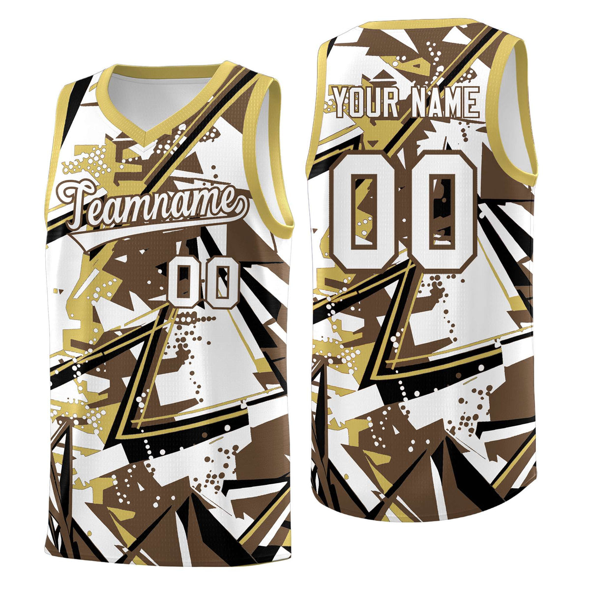 Custom Youth Basketball Jerseys Light Brown Old Gold Abstract Graffiti Personalized Team Name &amp; Number