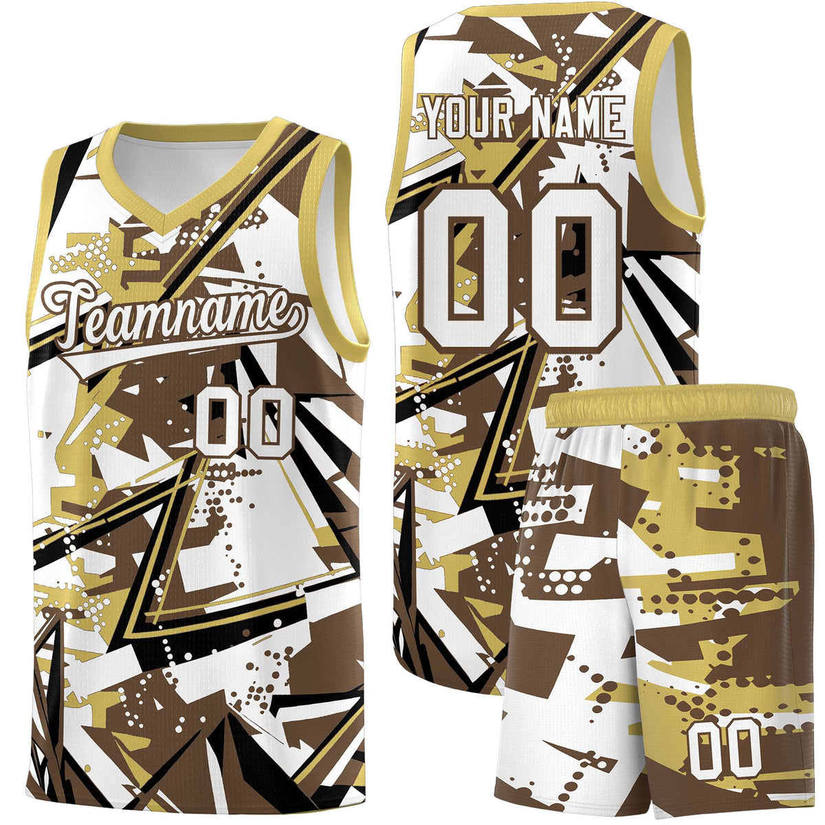 Custom Youth Basketball Jerseys Light Brown Old Gold Abstract Graffiti Personalized Team Name &amp; Number