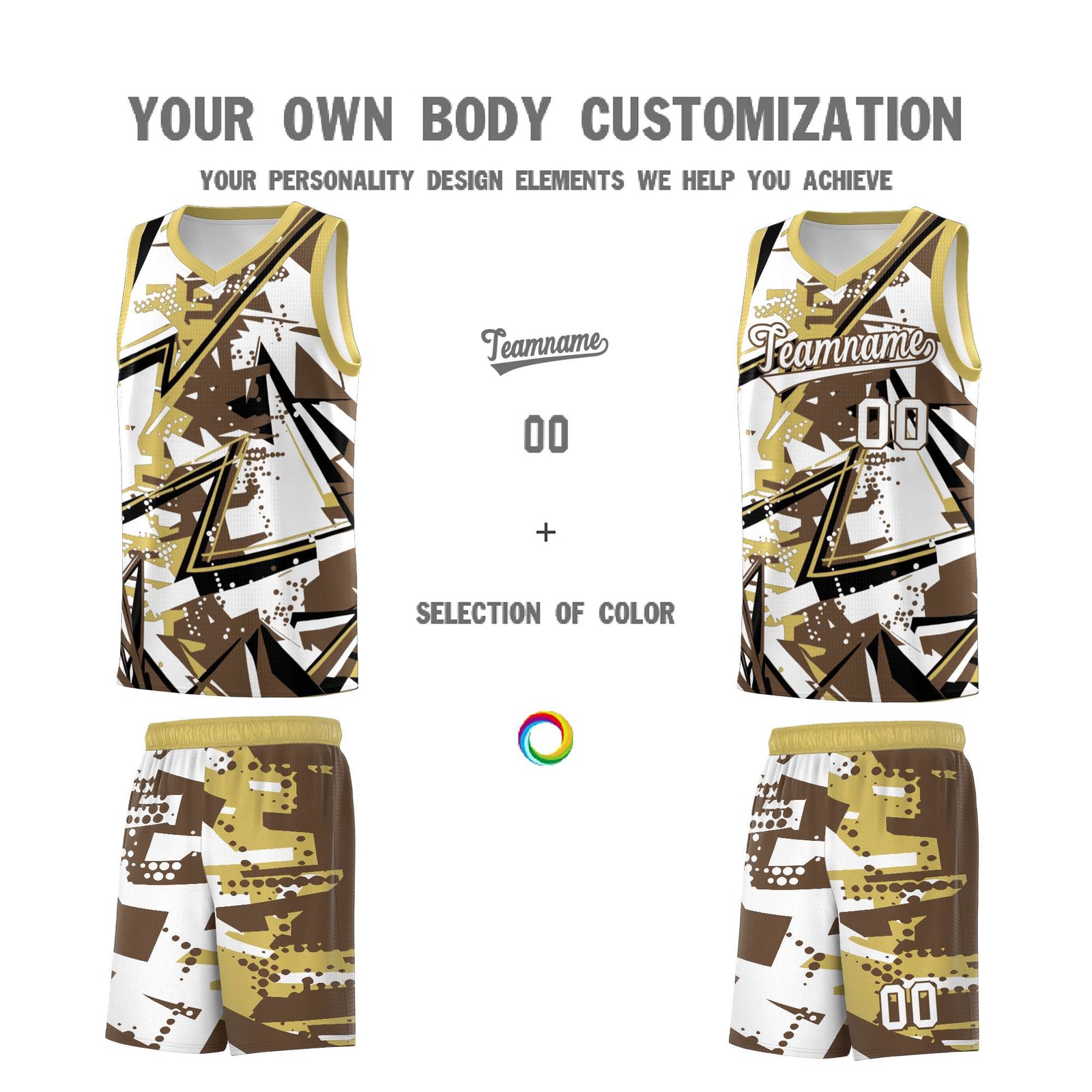 Custom Youth Basketball Jerseys Light Brown Old Gold Abstract Graffiti Personalized Team Name & Number