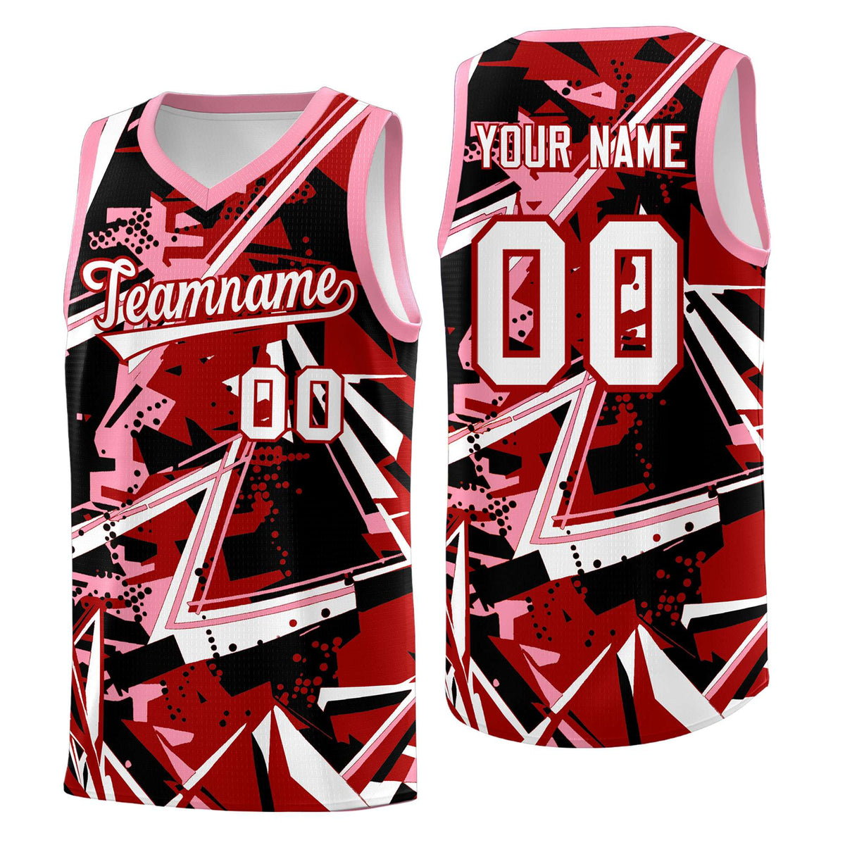 Custom Youth Basketball Jerseys Red Light Pink Abstract Graffiti Personalized Street Style Uniform