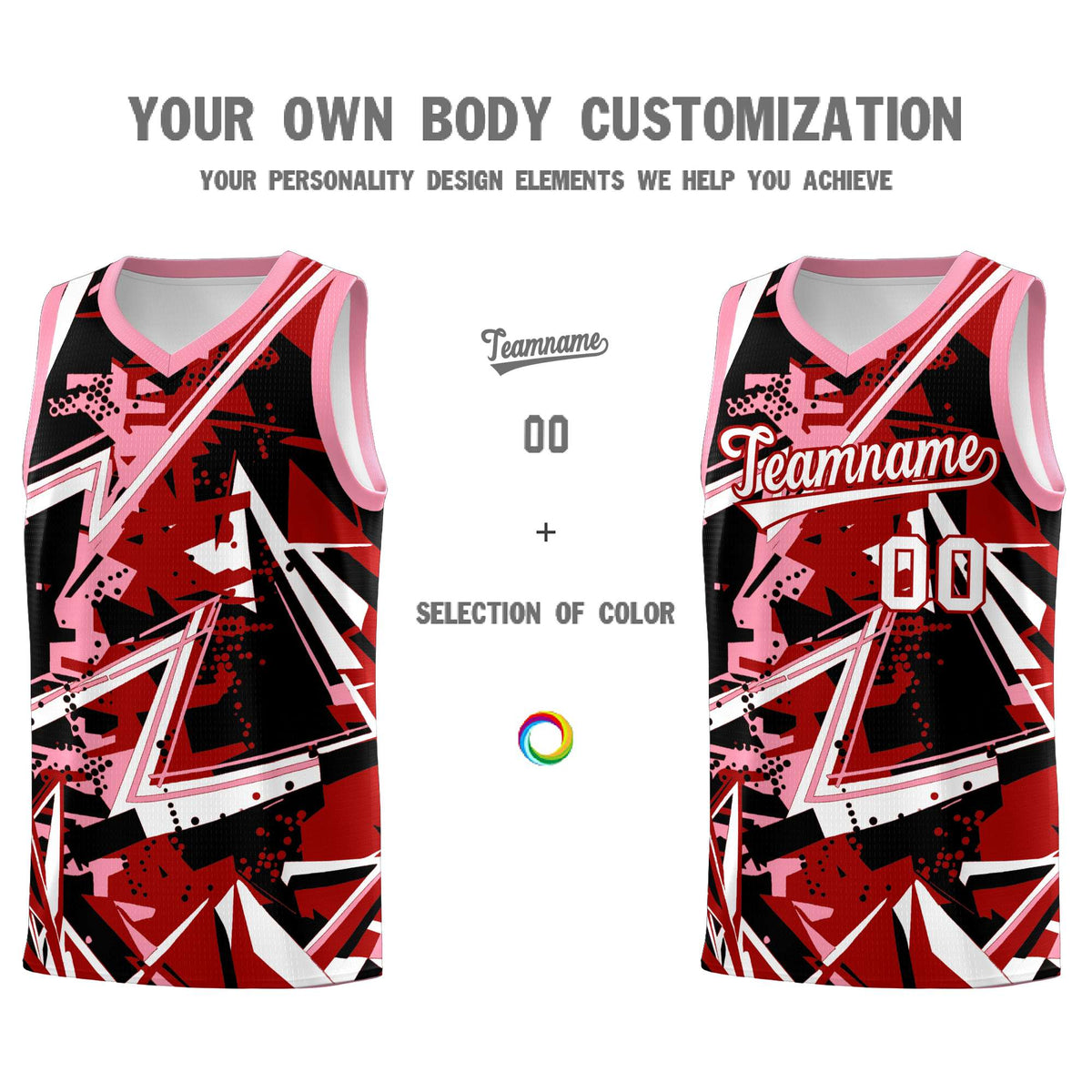 Custom Youth Basketball Jerseys Red Light Pink Abstract Graffiti Personalized Street Style Uniform