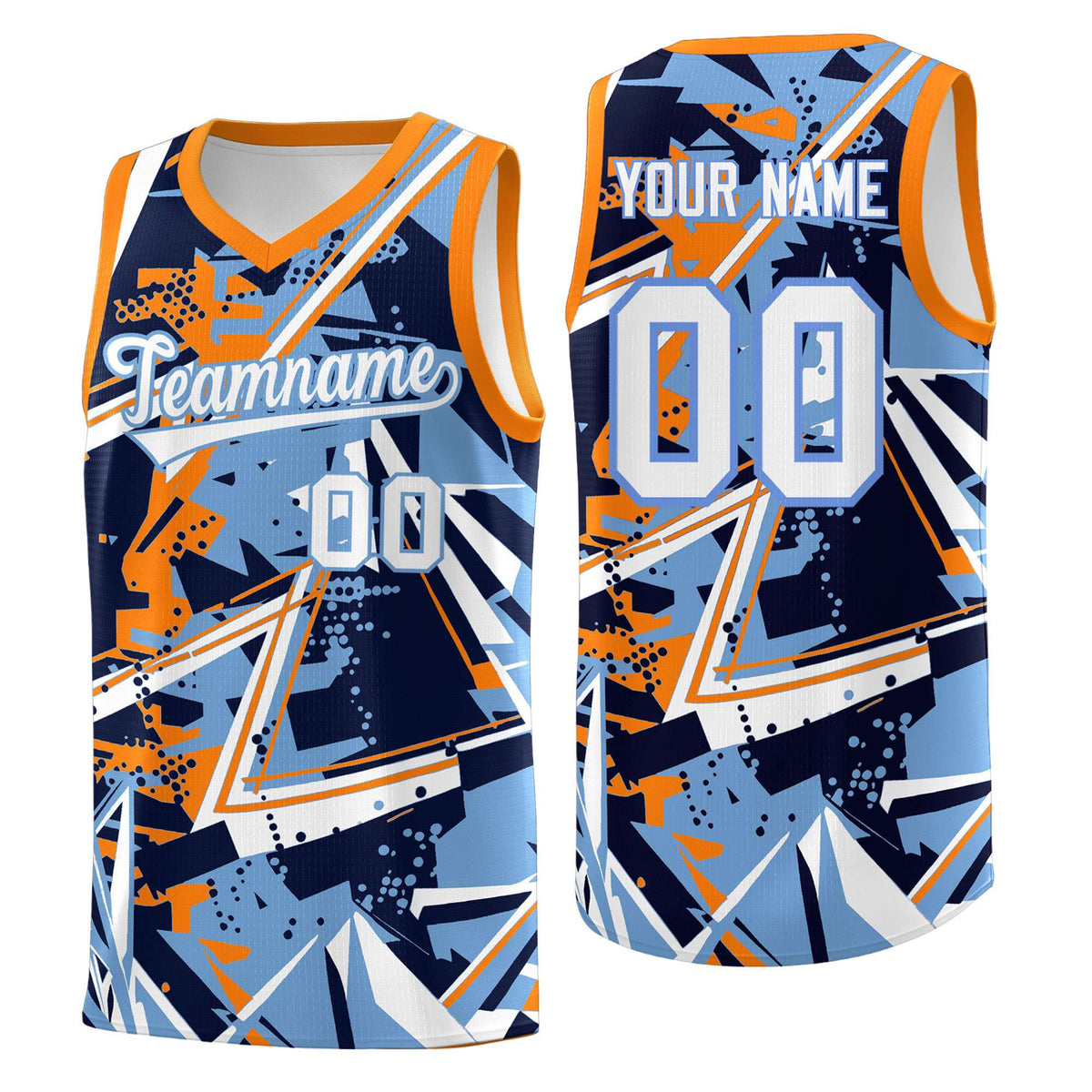 Custom Youth Basketball Jerseys Powder Blue Orange Abstract Graffiti Personalized Team Name &amp; Number