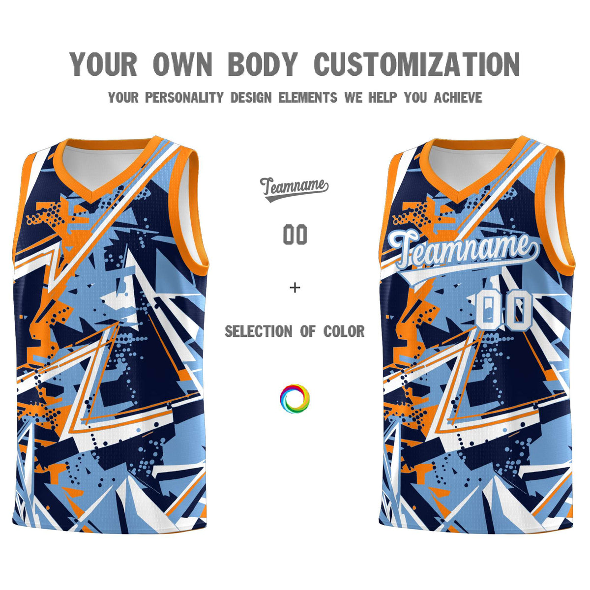 Custom Youth Basketball Jerseys Powder Blue Orange Abstract Graffiti Personalized Team Name &amp; Number
