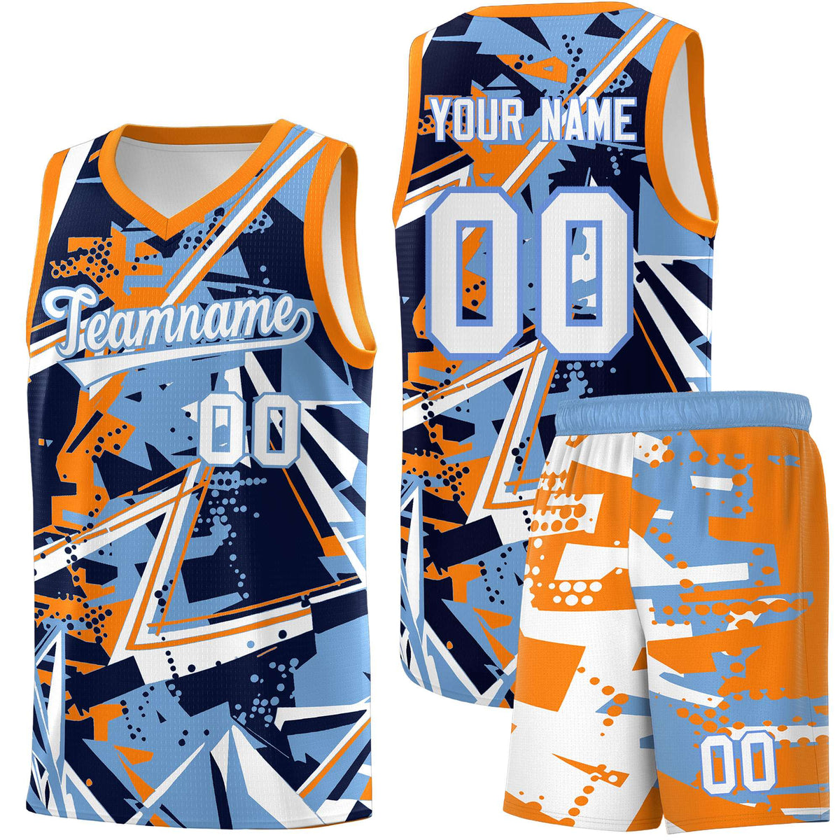Custom Youth Basketball Jerseys Powder Blue Orange Abstract Graffiti Personalized Team Name &amp; Number