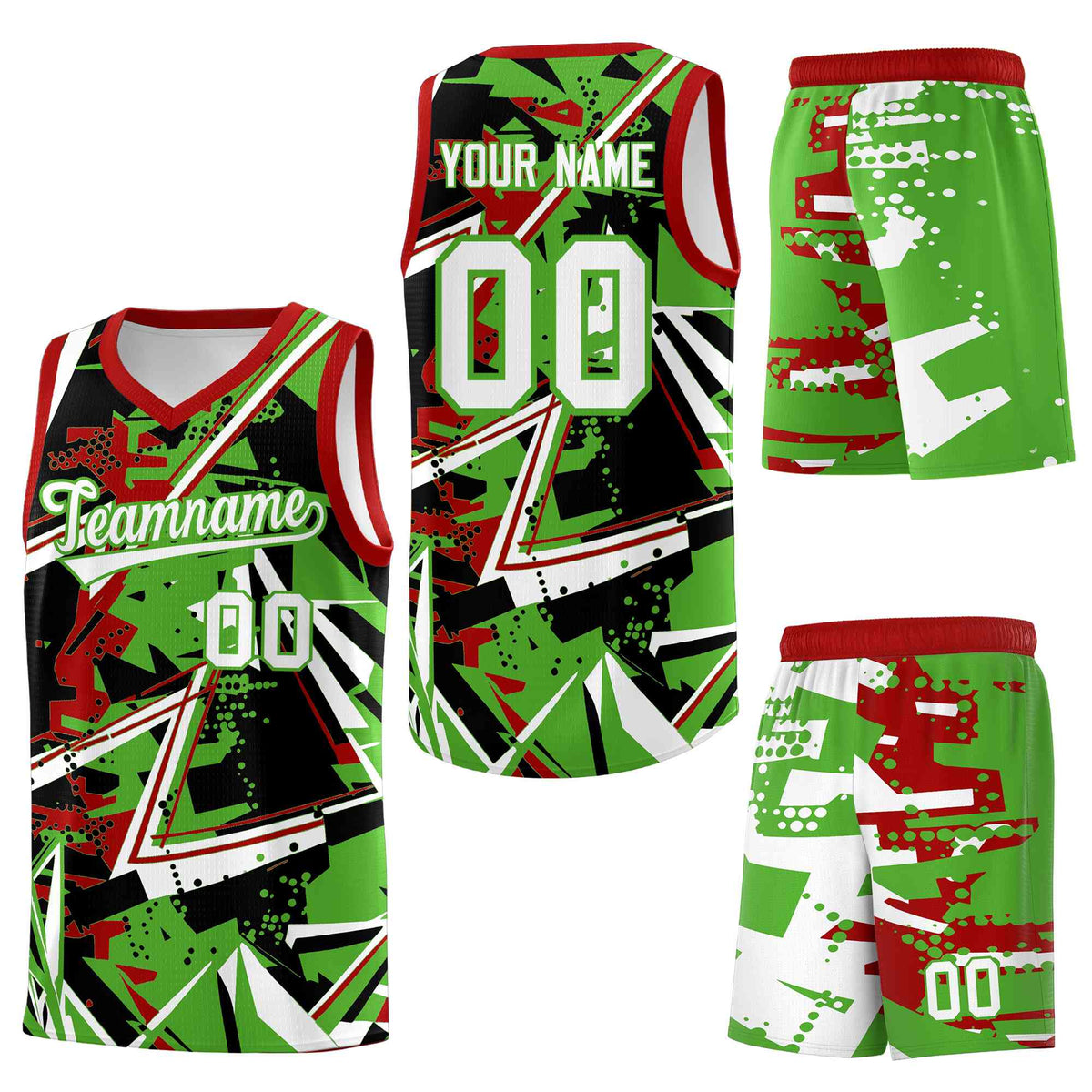 Custom Youth Basketball Jerseys Light Green Red Abstract Graffiti Urban Style Personalized Uniform