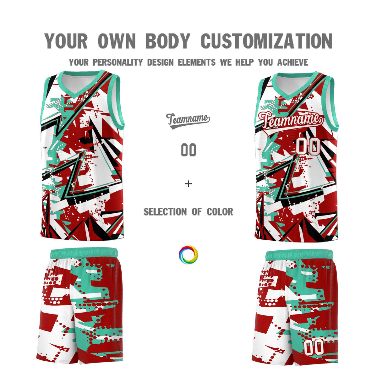 Custom Youth Basketball Jerseys Red Bright Green Abstract Graffiti Personalized Team Name & Number