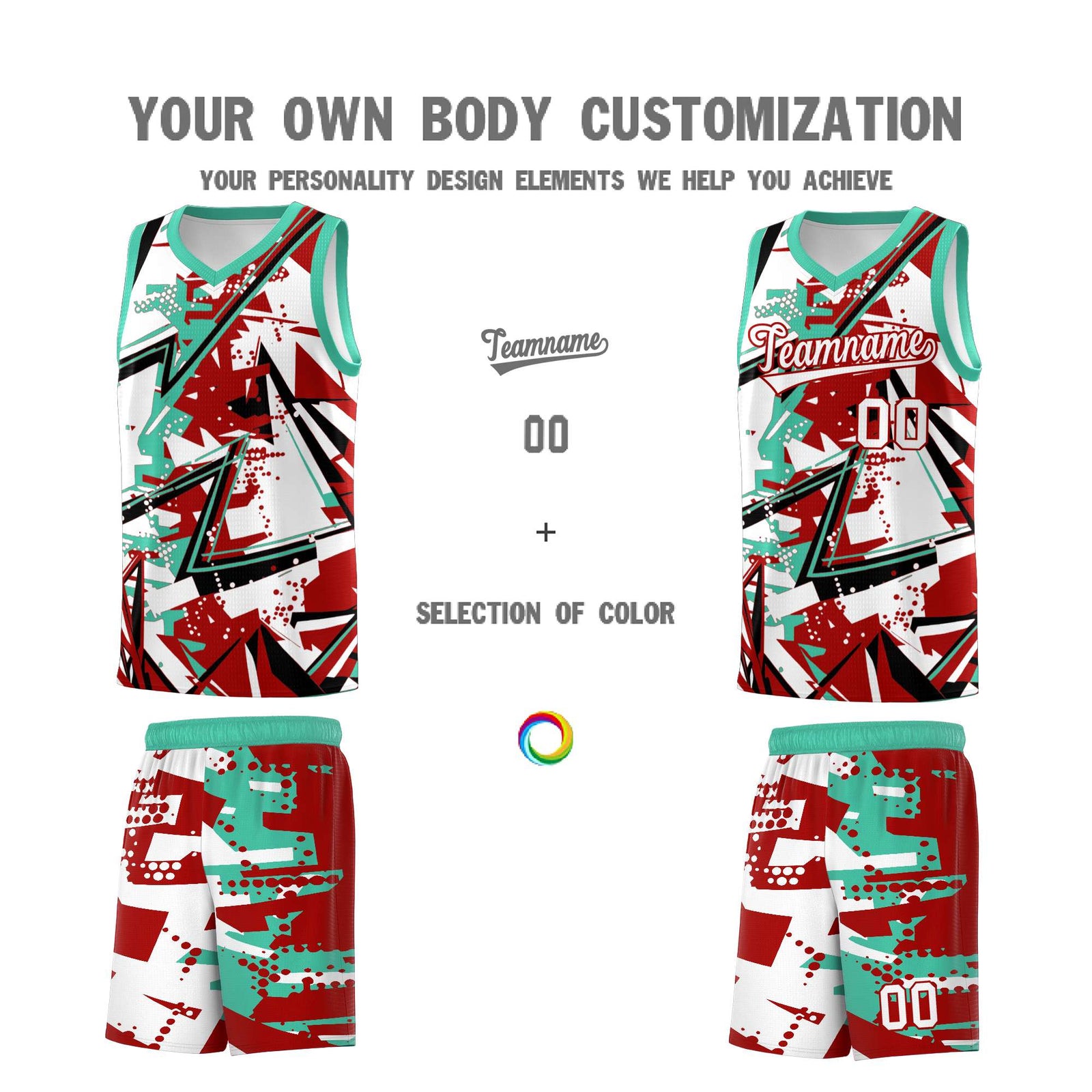 Custom Youth Basketball Jerseys Red Bright Green Abstract Graffiti Personalized Team Name & Number
