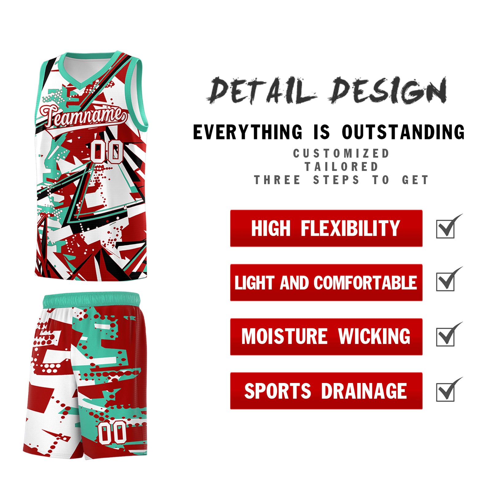 Custom Youth Basketball Jerseys Red Bright Green Abstract Graffiti Personalized Team Name & Number