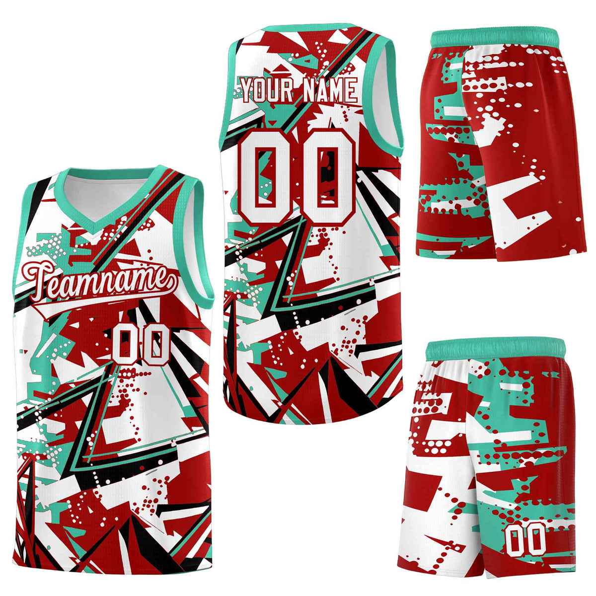 Custom Youth Basketball Jerseys Red Bright Green Abstract Graffiti Personalized Team Name &amp; Number
