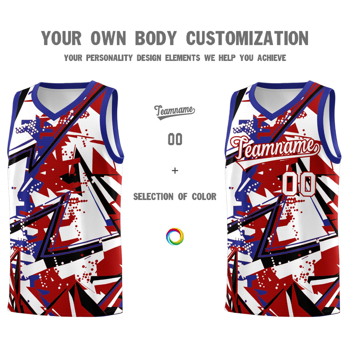 Custom Youth Basketball Jerseys Red Royal Abstract Graffiti Personalized Street Style Uniform