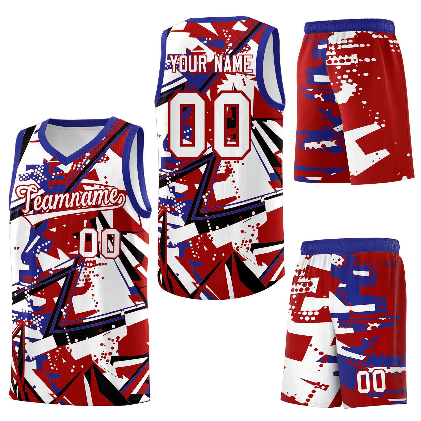 Custom Youth Basketball Jerseys Red Royal Abstract Graffiti Personalized Street Style Uniform
