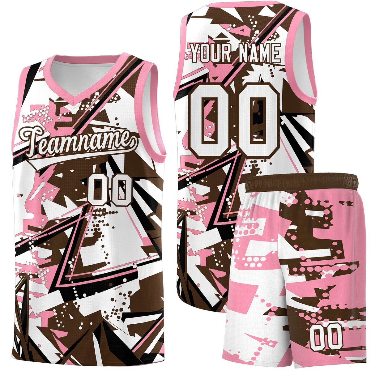 Custom Youth Basketball Jerseys Brown Light Pink Abstract Graffiti Urban Style Personalized Uniform