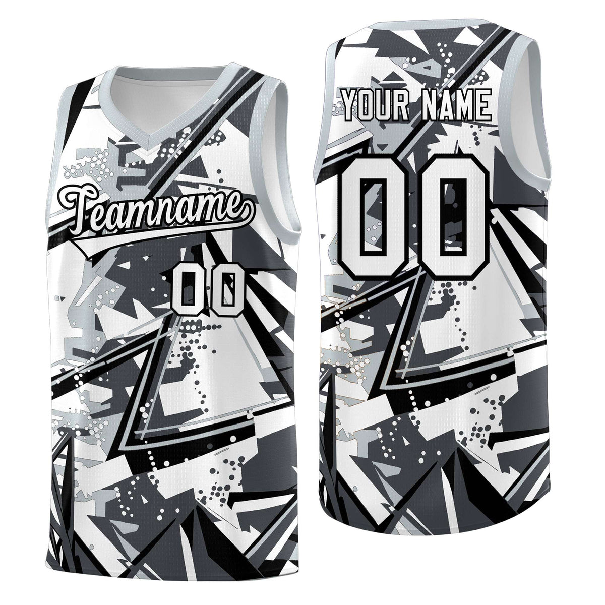 Custom Youth Basketball Jerseys Gray Silver Abstract Graffiti Personalized Team Name &amp; Number
