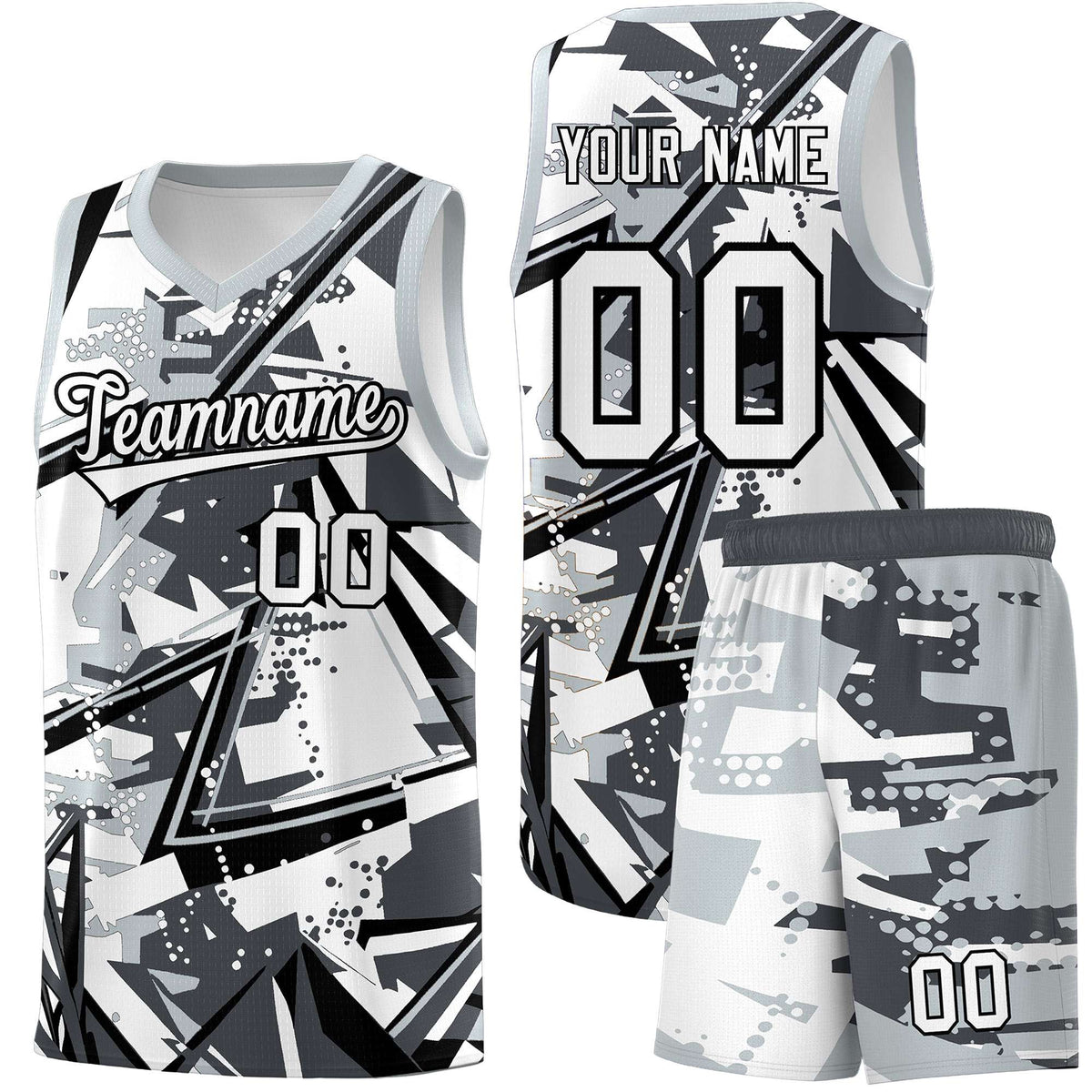 Custom Youth Basketball Jerseys Gray Silver Abstract Graffiti Personalized Team Name &amp; Number