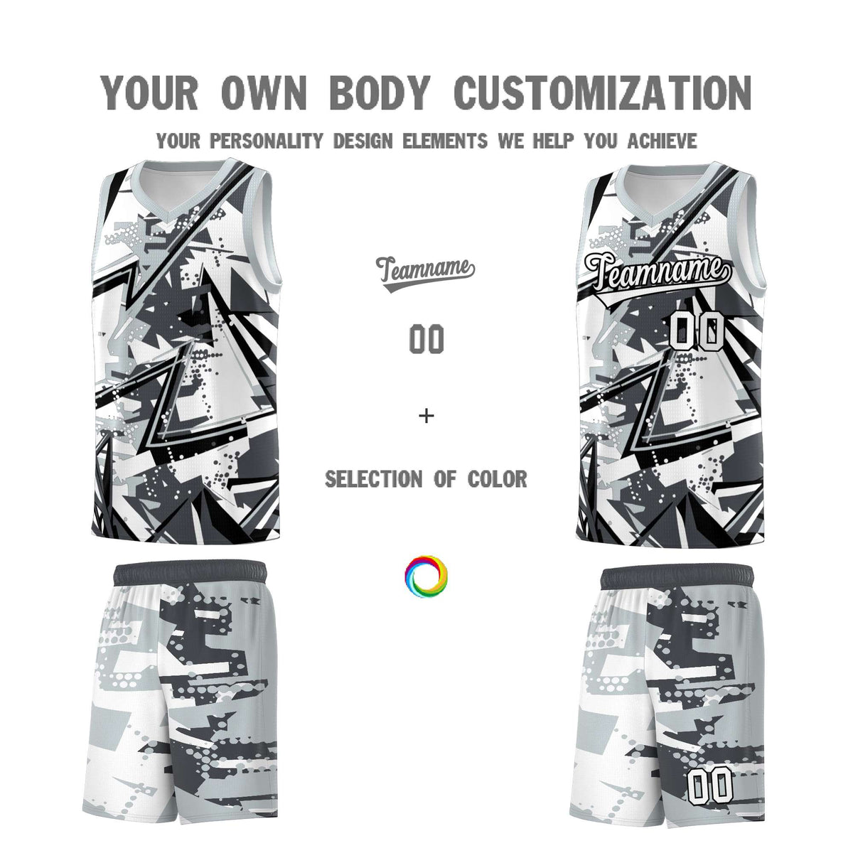 Custom Youth Basketball Jerseys Gray Silver Abstract Graffiti Personalized Team Name &amp; Number