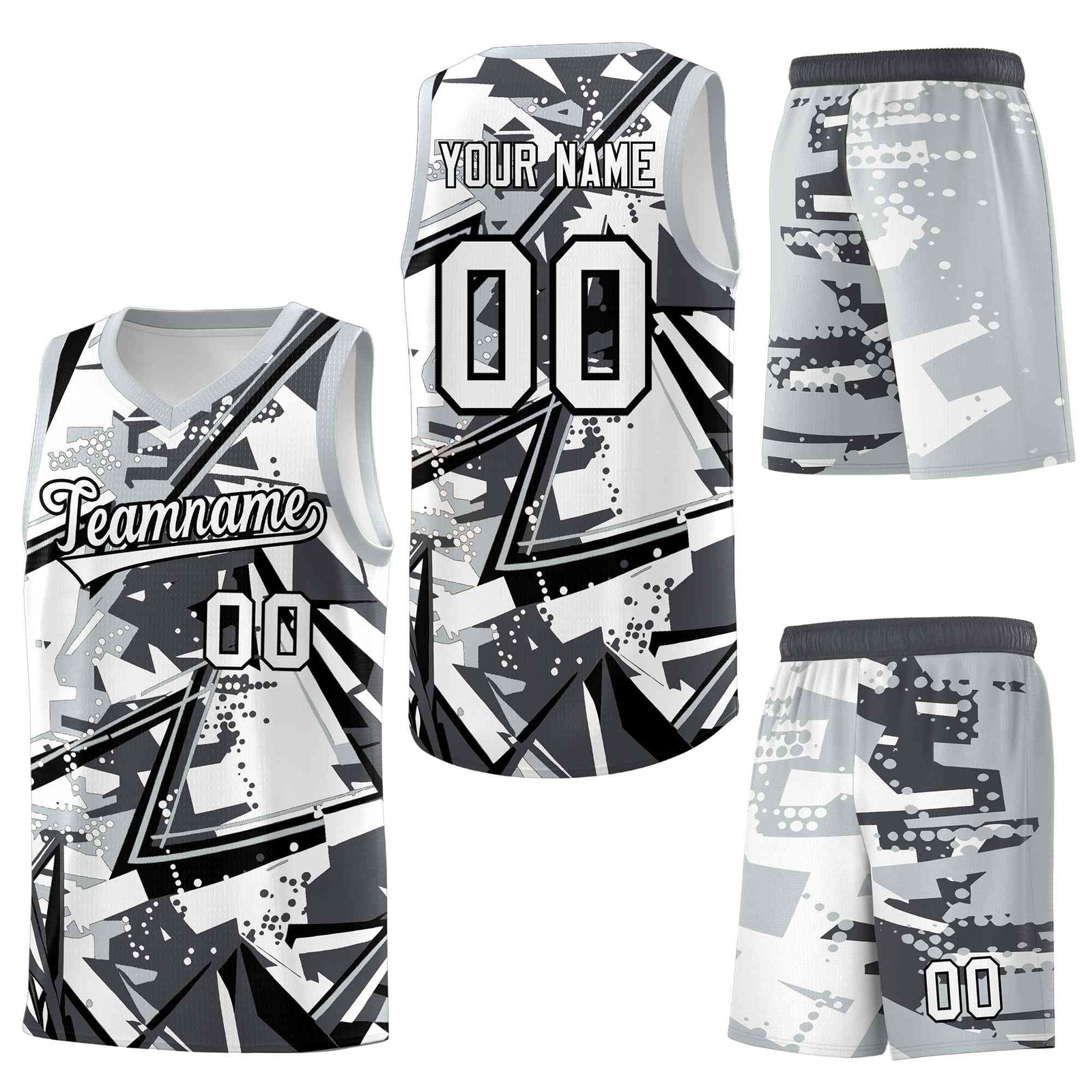 Custom Youth Basketball Jerseys Gray Silver Abstract Graffiti Personalized Team Name & Number