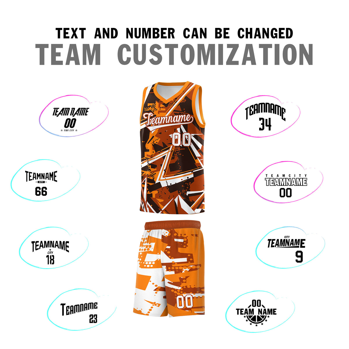 Custom Youth Basketball Jerseys Dark Orange Orange Abstract Graffiti Personalized Street Style Uniform