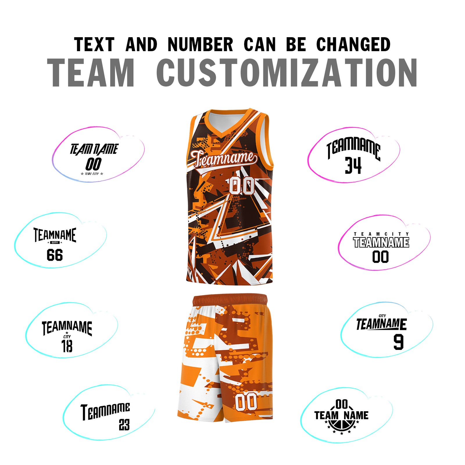 Custom Youth Basketball Jerseys Dark Orange Orange Abstract Graffiti Personalized Street Style Uniform