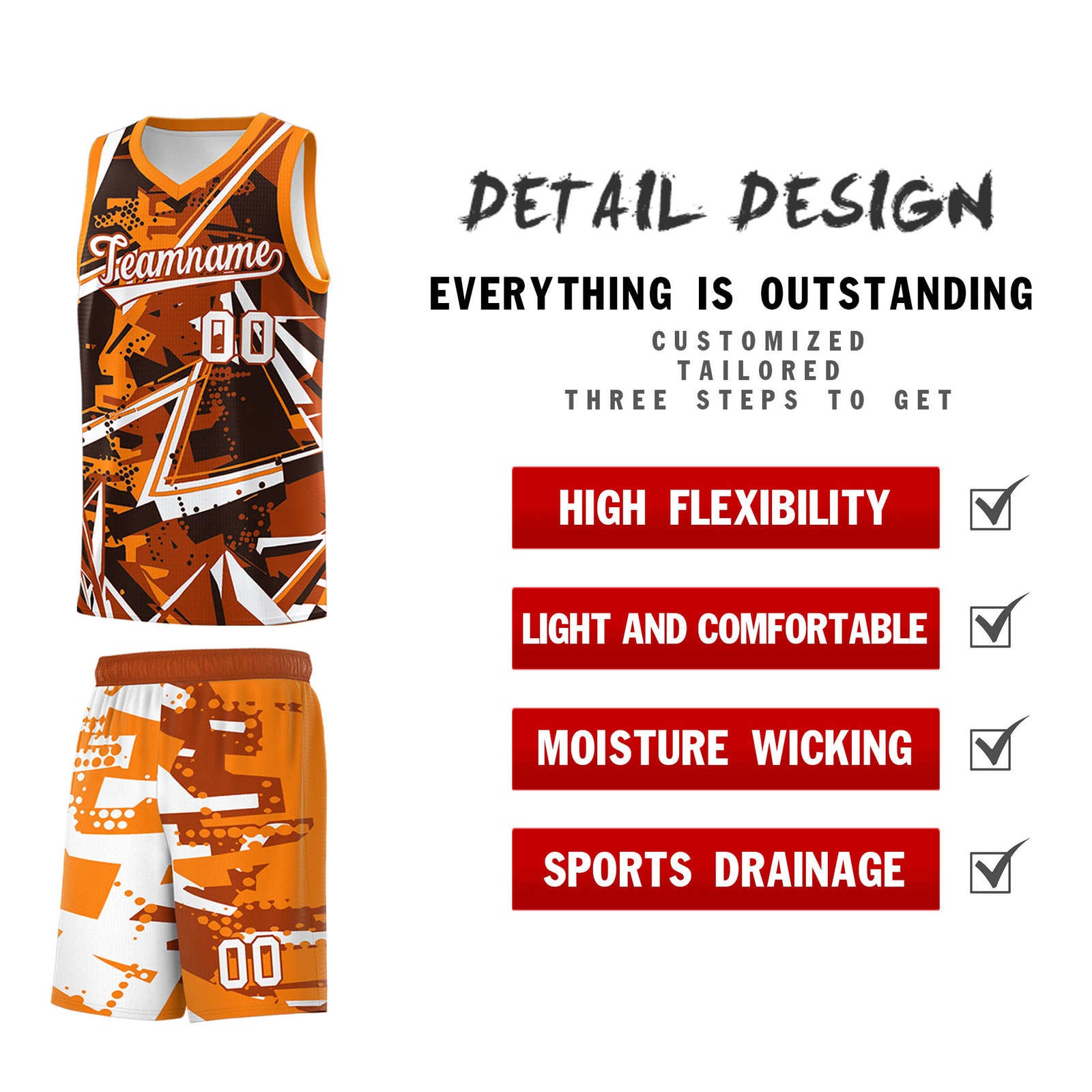 Custom Youth Basketball Jerseys Dark Orange Orange Abstract Graffiti Personalized Street Style Uniform