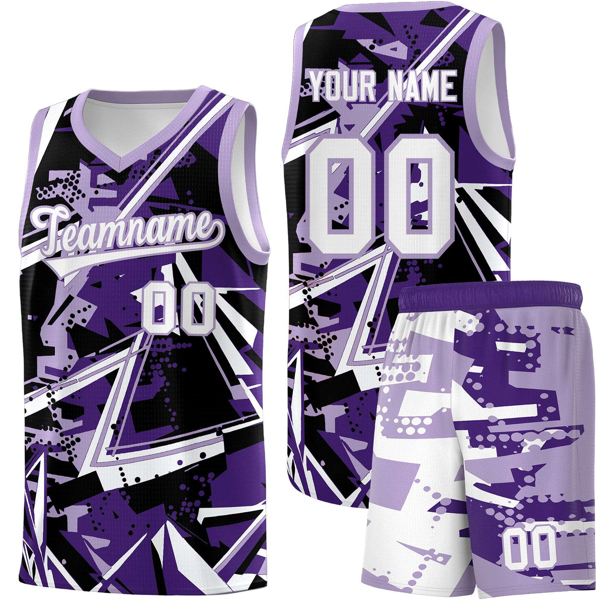 Custom Youth Basketball Jerseys Purple Light Purple Abstract Graffiti Urban Style Personalized Uniform