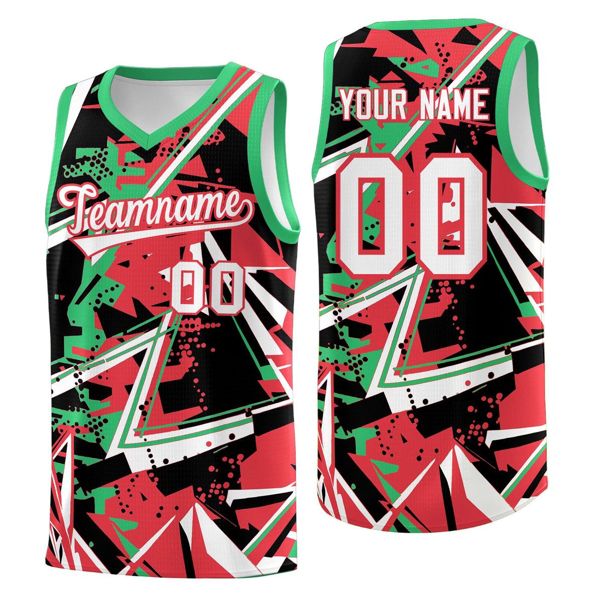 Custom Youth Basketball Jerseys Light Red Green Abstract Graffiti Urban Style Personalized Uniform