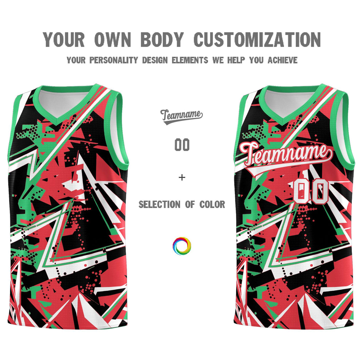 Custom Youth Basketball Jerseys Light Red Green Abstract Graffiti Urban Style Personalized Uniform