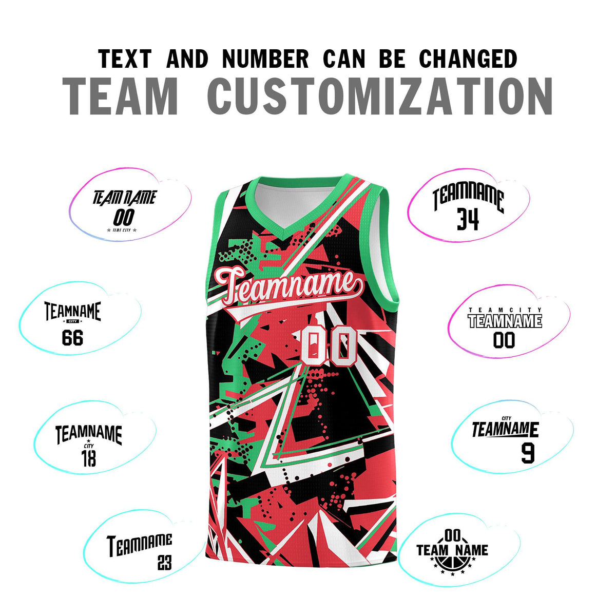 Custom Youth Basketball Jerseys Light Red Green Abstract Graffiti Urban Style Personalized Uniform