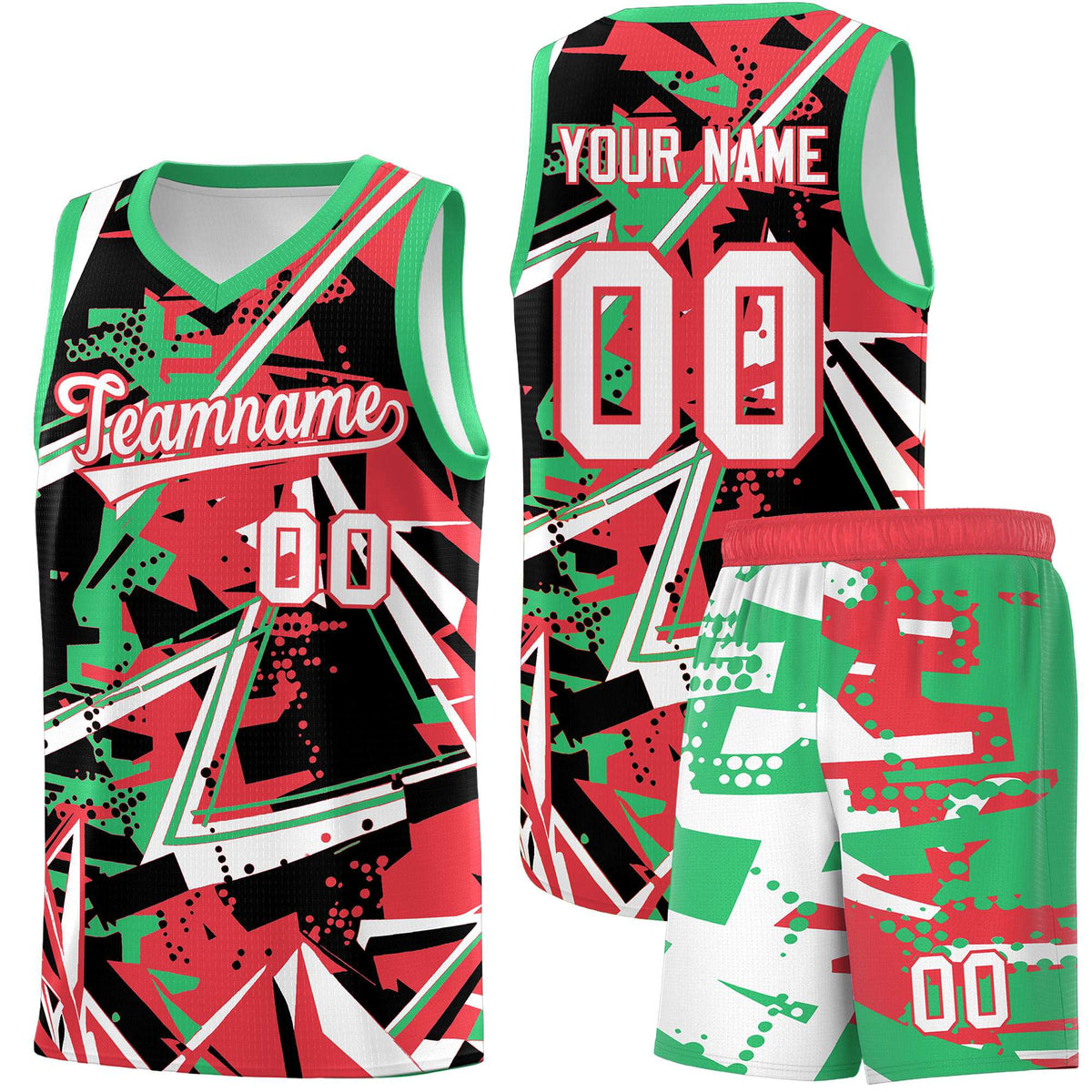 Custom Youth Basketball Jerseys Light Red Green Abstract Graffiti Urban Style Personalized Uniform