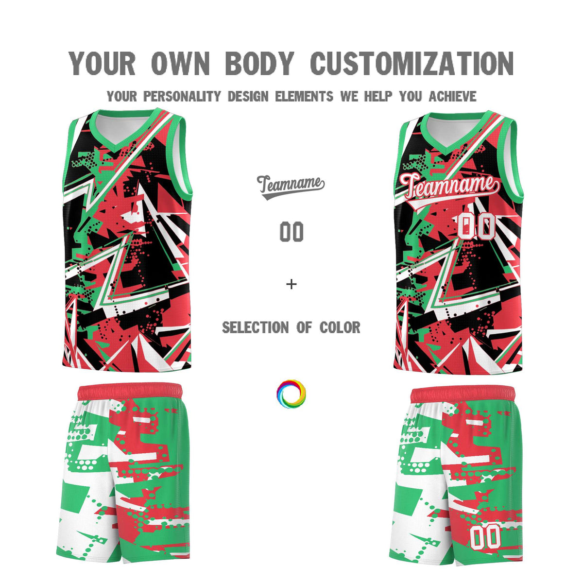 Custom Youth Basketball Jerseys Light Red Green Abstract Graffiti Urban Style Personalized Uniform