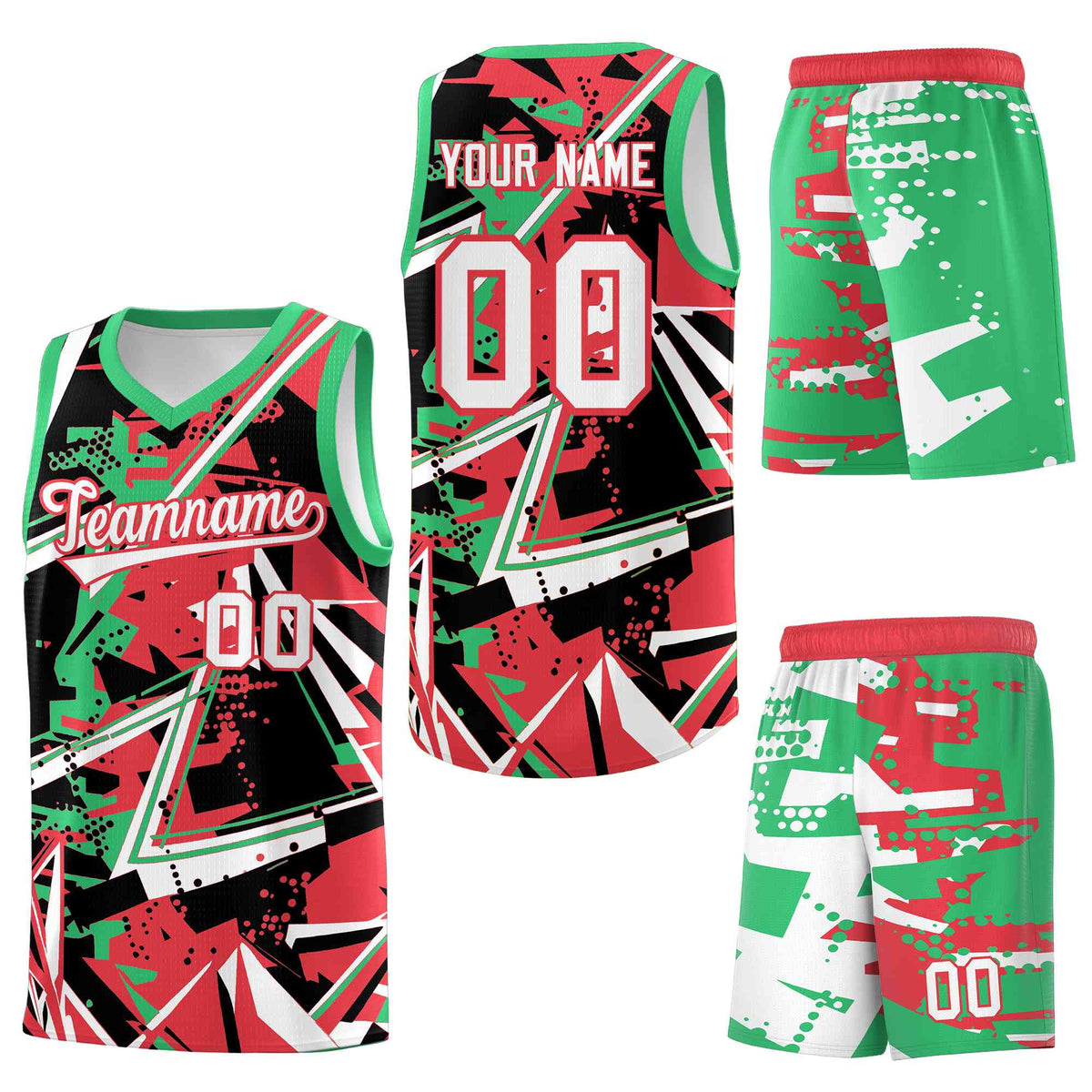 Custom Youth Basketball Jerseys Light Red Green Abstract Graffiti Urban Style Personalized Uniform