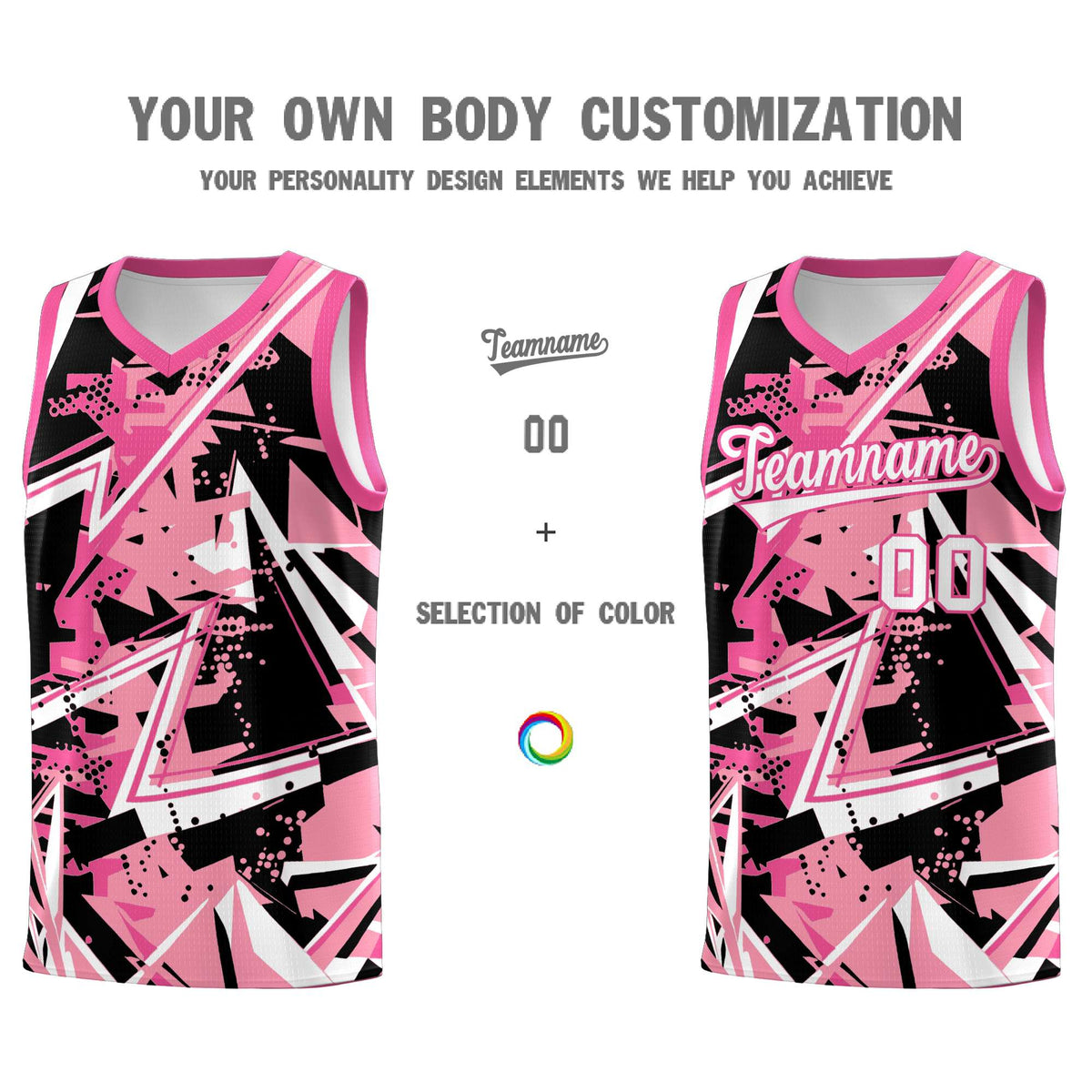 Custom Youth Basketball Jerseys Light Pink Rose Red Abstract Graffiti Personalized Team Name &amp; Number