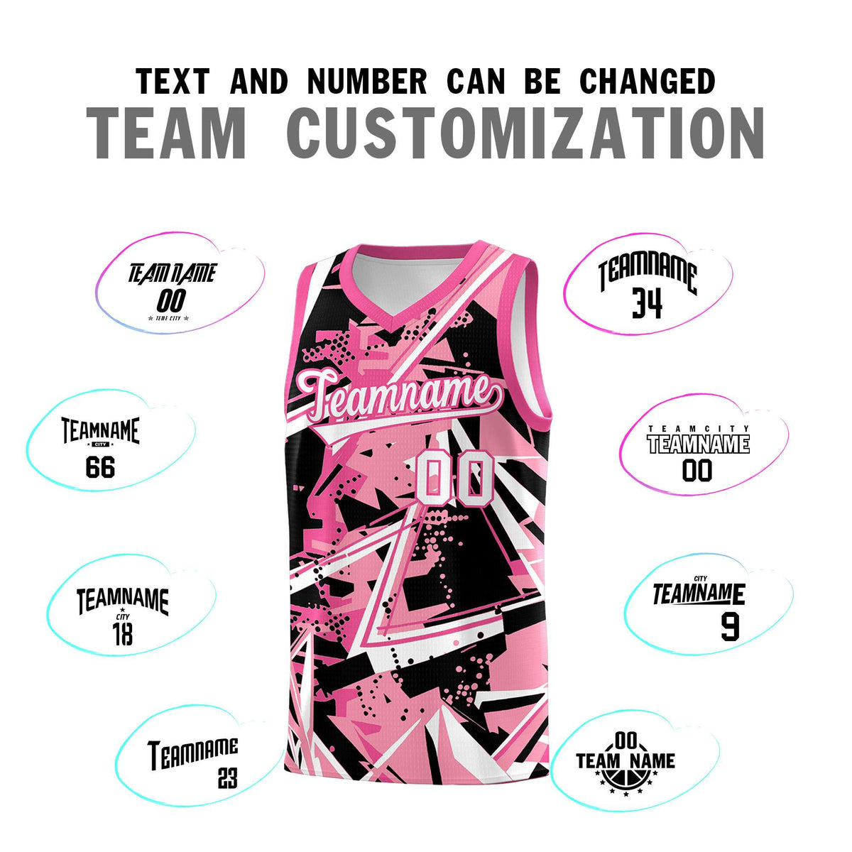 Custom Youth Basketball Jerseys Light Pink Rose Red Abstract Graffiti Personalized Team Name &amp; Number