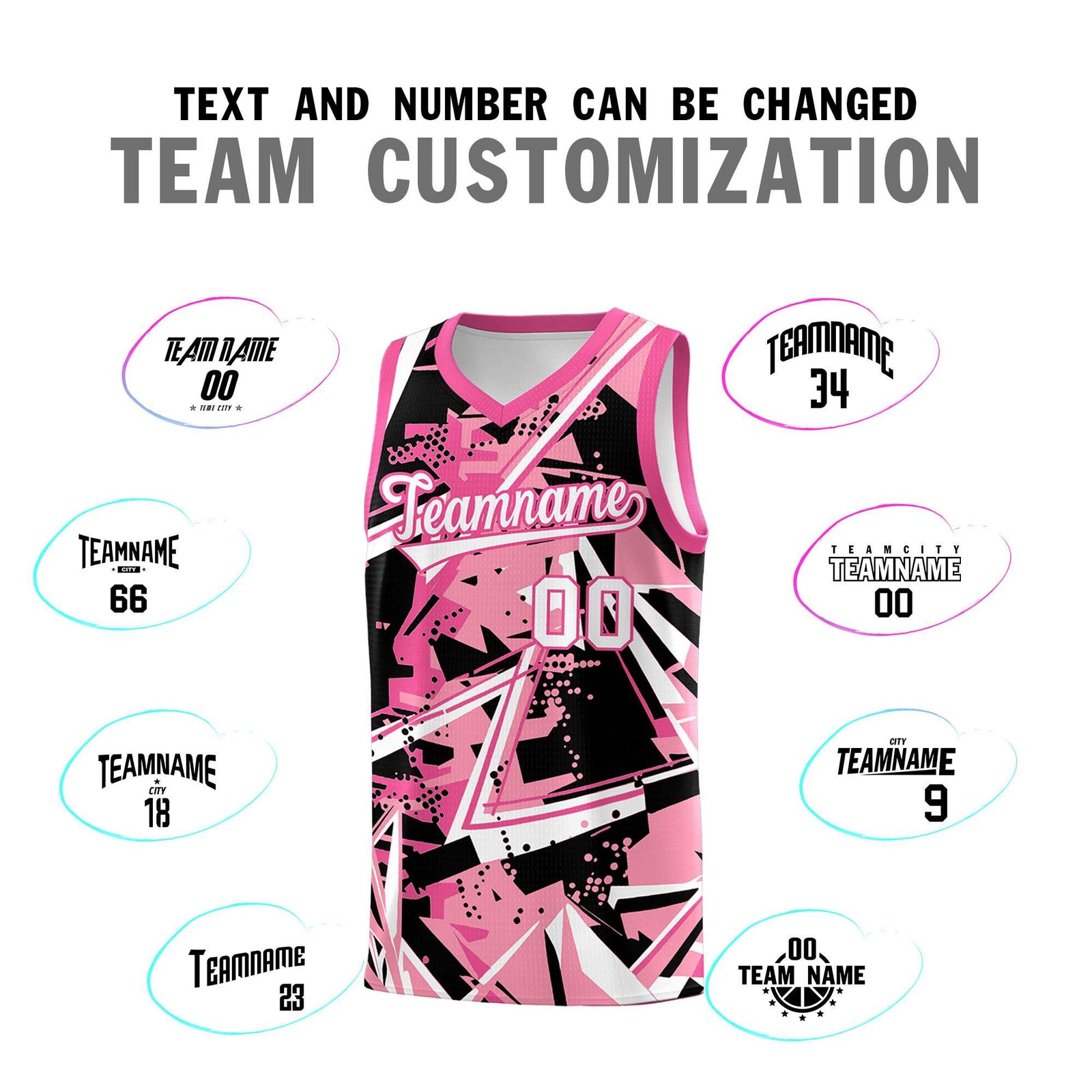 Custom Youth Basketball Jerseys Light Pink Rose Red Abstract Graffiti Personalized Team Name & Number