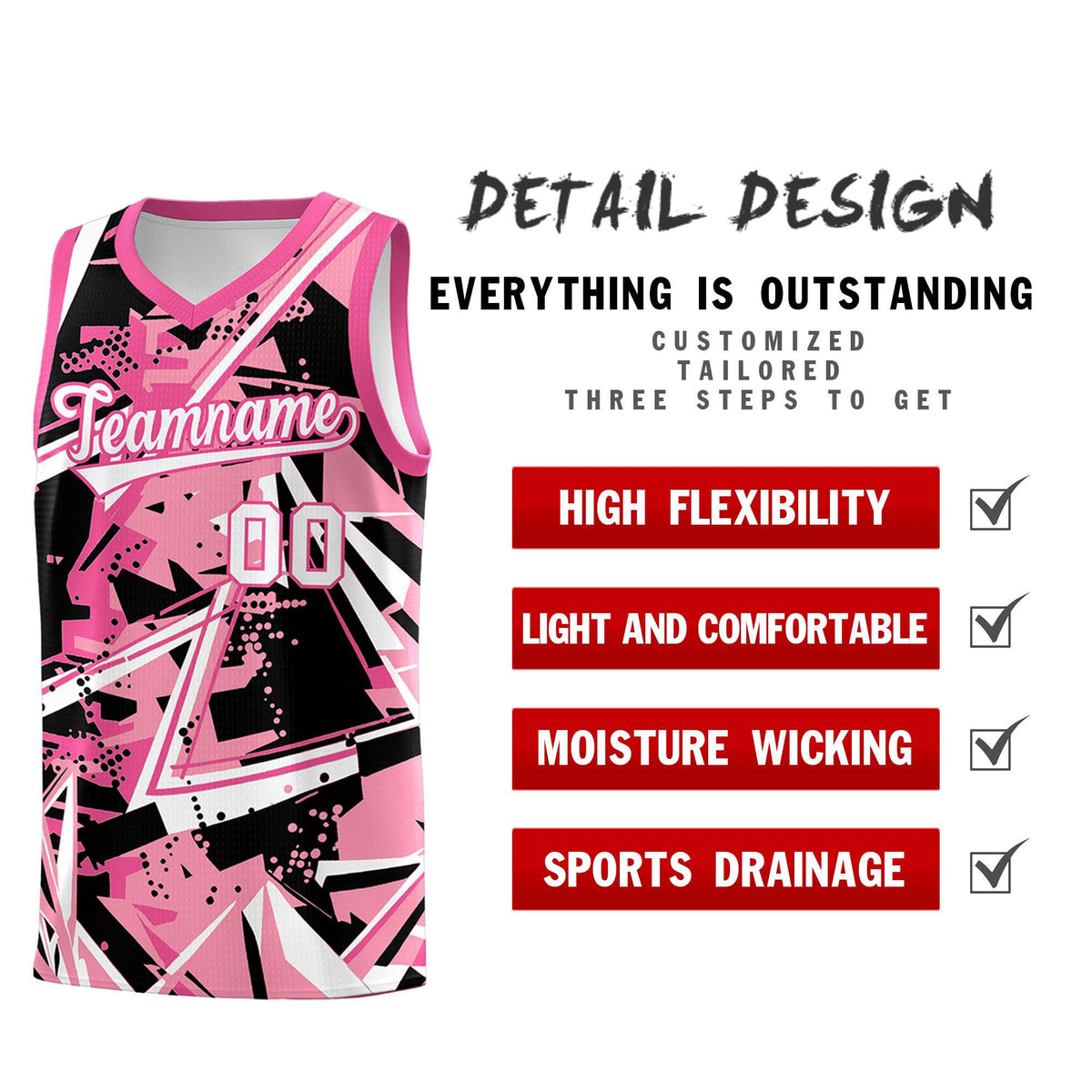 Custom Youth Basketball Jerseys Light Pink Rose Red Abstract Graffiti Personalized Team Name &amp; Number