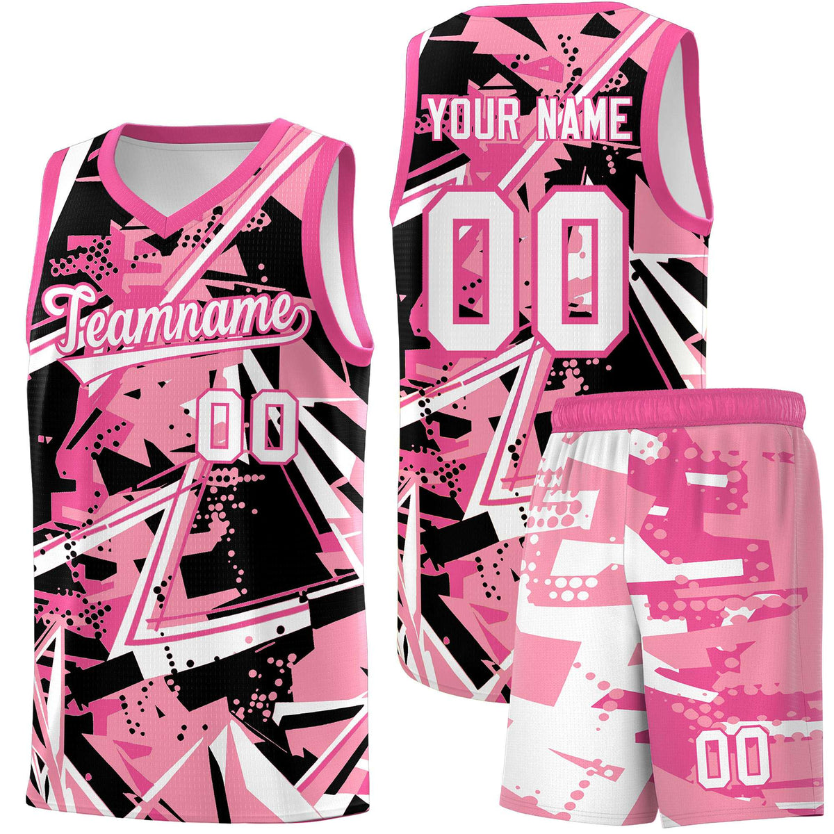 Custom Youth Basketball Jerseys Light Pink Rose Red Abstract Graffiti Personalized Team Name &amp; Number