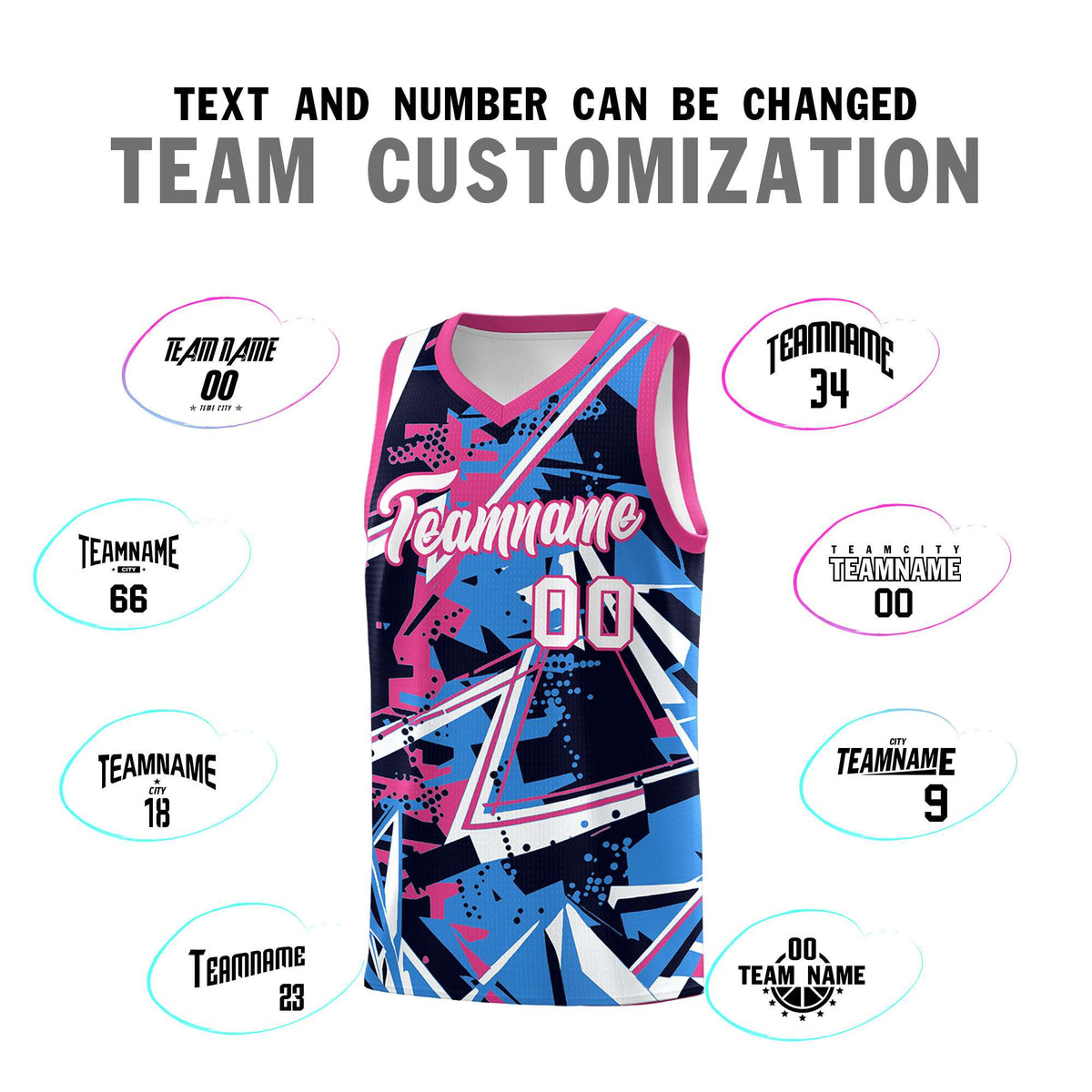 Custom Youth Basketball Jerseys Light Blue Pink Abstract Graffiti Personalized Street Style Uniform