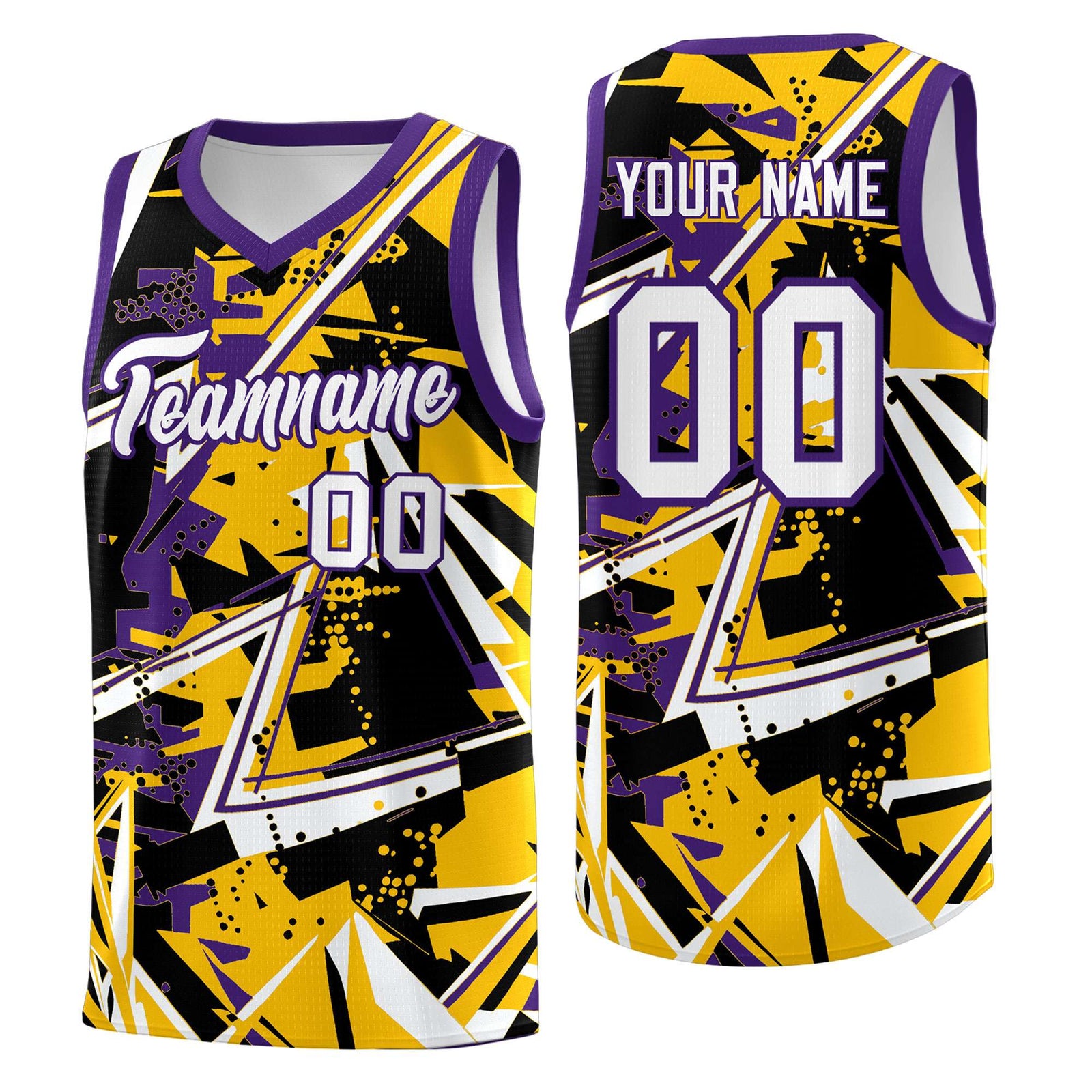 Custom Youth Basketball Jerseys Yellow Purple Abstract Graffiti Personalized Team Name & Number