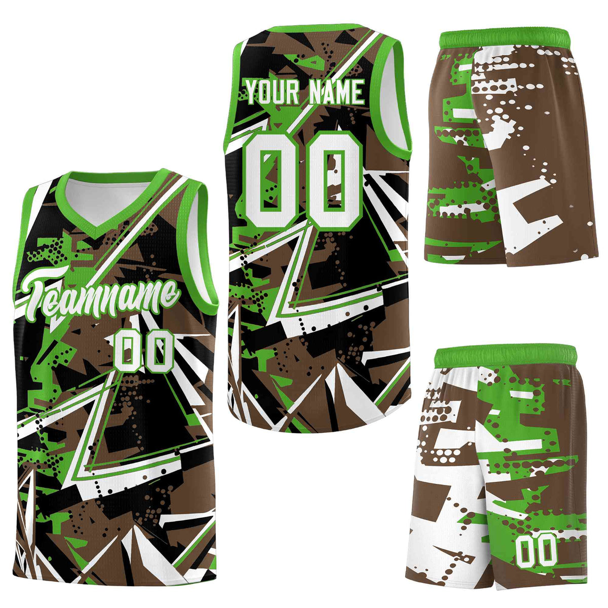 Custom Youth Basketball Jerseys Light Brown Light Green Abstract Graffiti Personalized Street Style Uniform